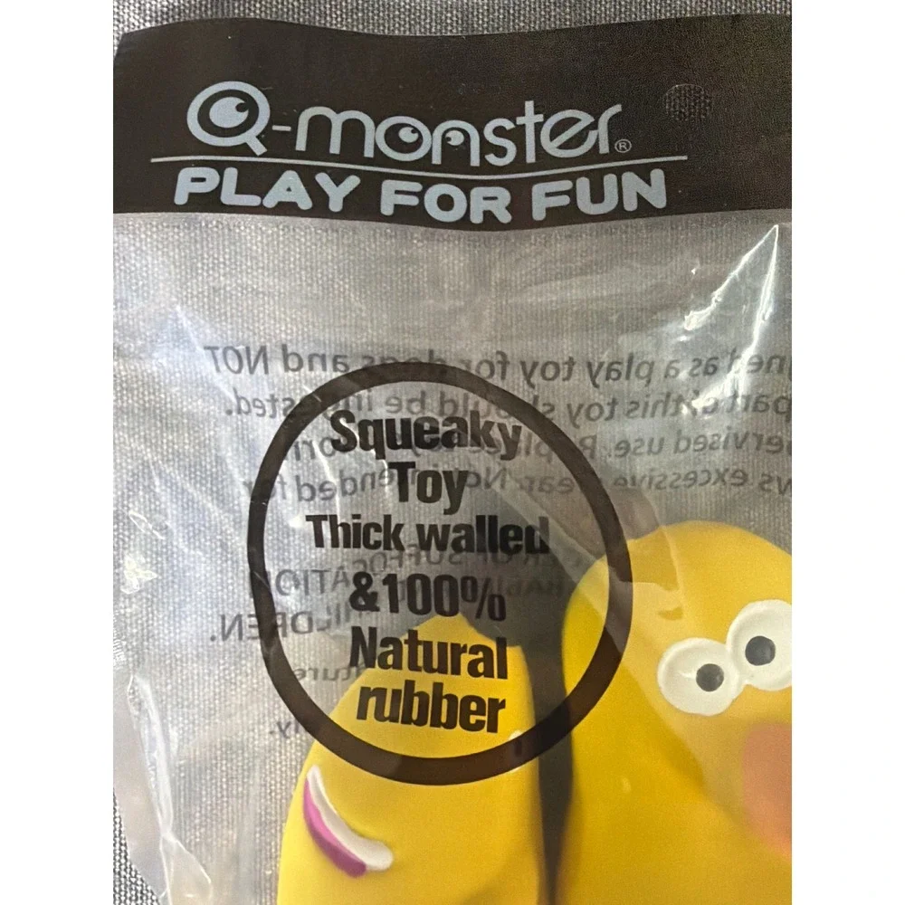 Q-monster Dog Toy OS Play For Fun Yellow Squeaky Natural Rubber 2 Pack NEW